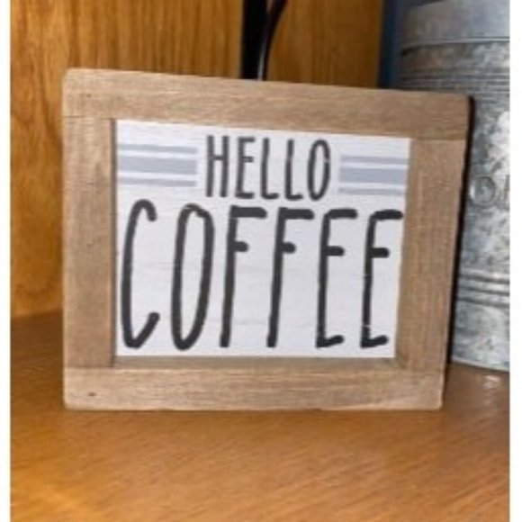 New Hello Coffee Barn Wood Small Box Sign for Kitchen Decor Coffee Bar - Picture 1 of 1